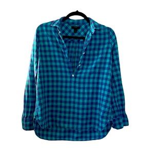J Crew Plaid Pullover Button Down Top